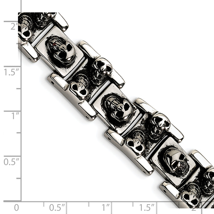Chisel Brand Jewelry, Stainless Steel Skull 8.25in Bracelet