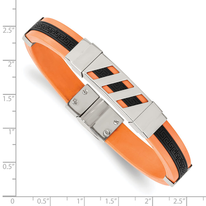 Chisel Brand Jewelry, Stainless Steel Black and Orange Rubber 8in Bracelet