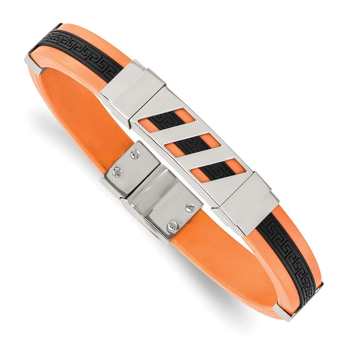 Chisel Brand Jewelry, Stainless Steel Black and Orange Rubber 8in Bracelet