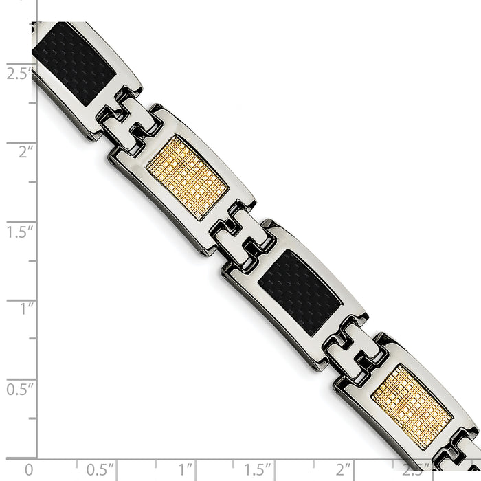 Chisel Brand Jewelry, Stainless Steel Polished 14k Gold Filled & Carbon Fiber Inlay 8in Men's Bracelet