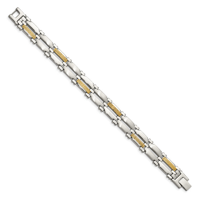Chisel Brand Jewelry, Stainless Steel & 14K Brushed & Polished 8.5in Men's Bracelet