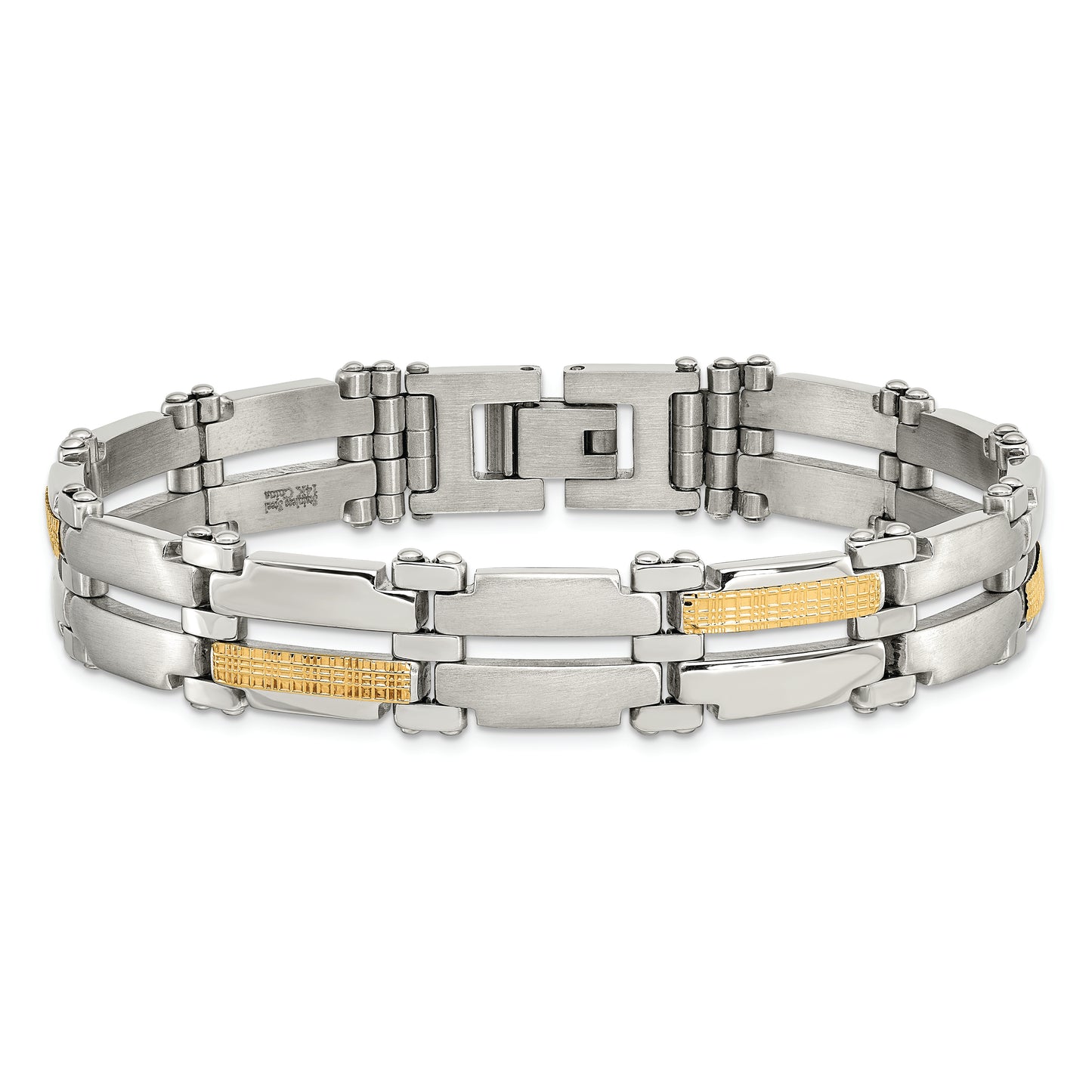 Chisel Brand Jewelry, Stainless Steel & 14K Brushed & Polished 8.5in Men's Bracelet