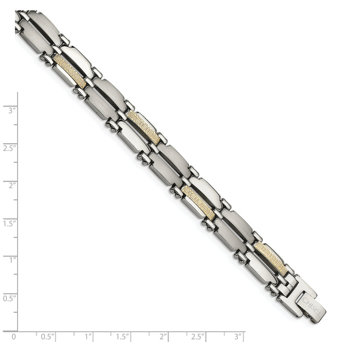 Chisel Brand Jewelry, Stainless Steel & 14K Brushed & Polished 8.5in Men's Bracelet