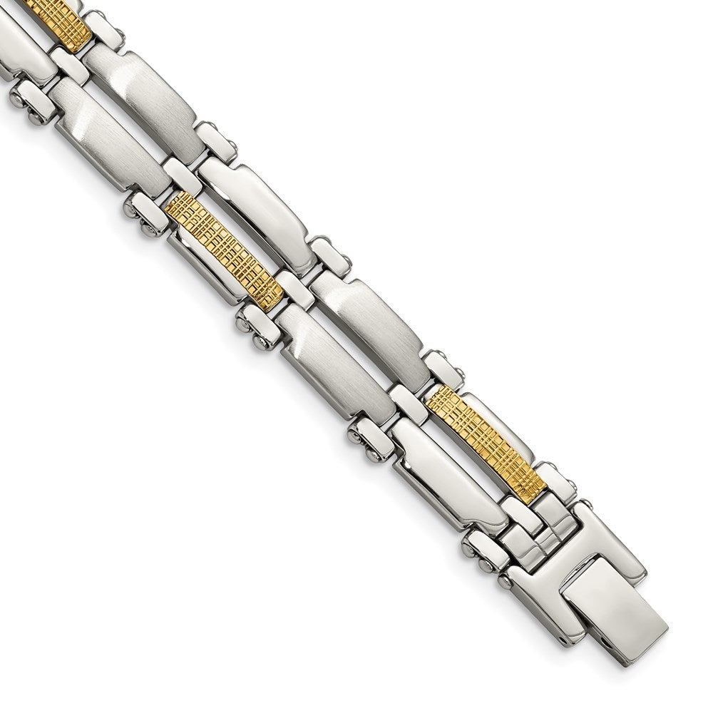 Chisel Brand Jewelry, Stainless Steel & 14K Brushed & Polished 8.5in Men's Bracelet