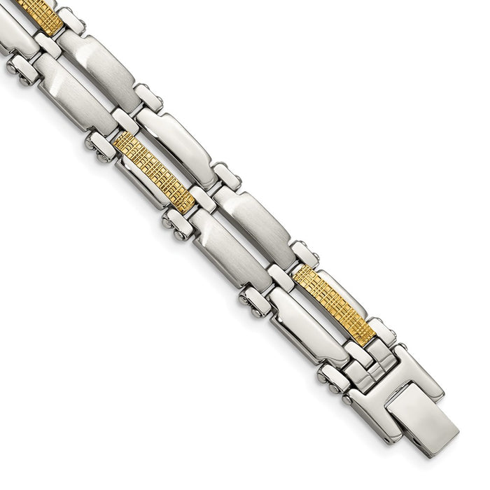 Chisel Brand Jewelry, Stainless Steel & 14K Brushed & Polished 8.5in Men's Bracelet