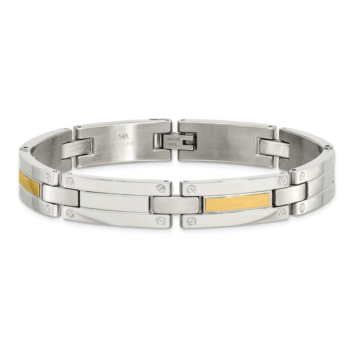 Chisel Brand Jewelry, Stainless Steel & 14K Polished 8.5in Men's Bracelet