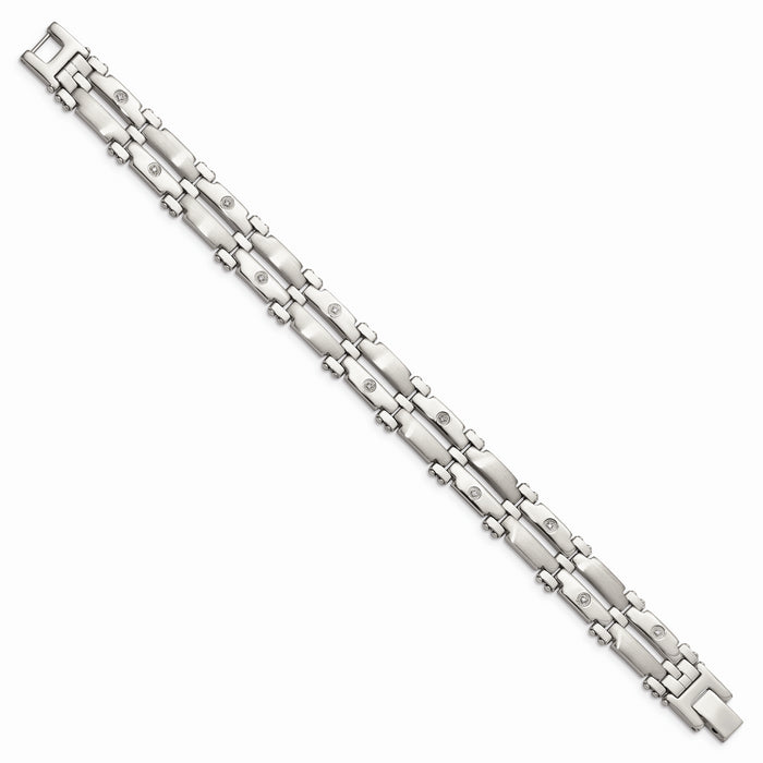 Chisel Brand Jewelry, Stainless Steel with 14k White Gold Accents & Diamonds 8.5in Men's Bracelet