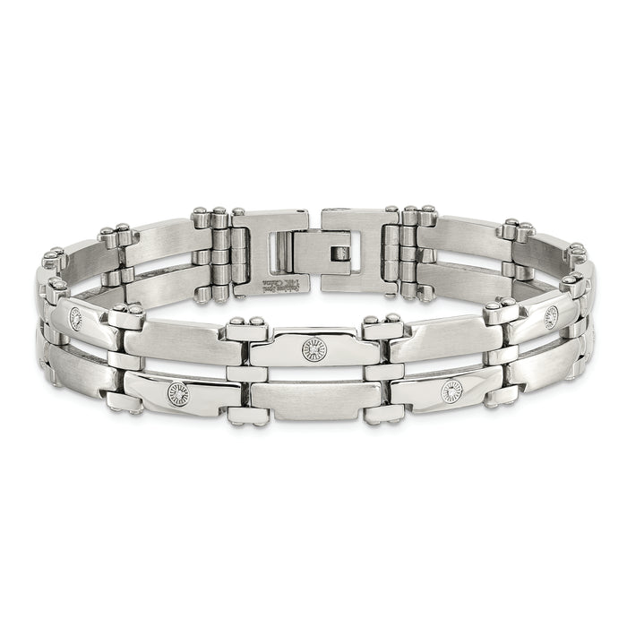 Chisel Brand Jewelry, Stainless Steel with 14k White Gold Accents & Diamonds 8.5in Men's Bracelet