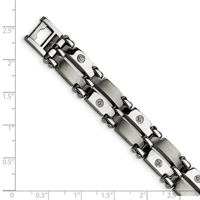 Chisel Brand Jewelry, Stainless Steel with 14k White Gold Accents & Diamonds 8.5in Men's Bracelet