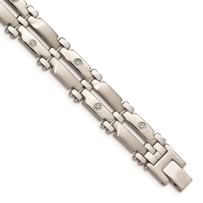 Chisel Brand Jewelry, Stainless Steel with 14k White Gold Accents & Diamonds 8.5in Men's Bracelet