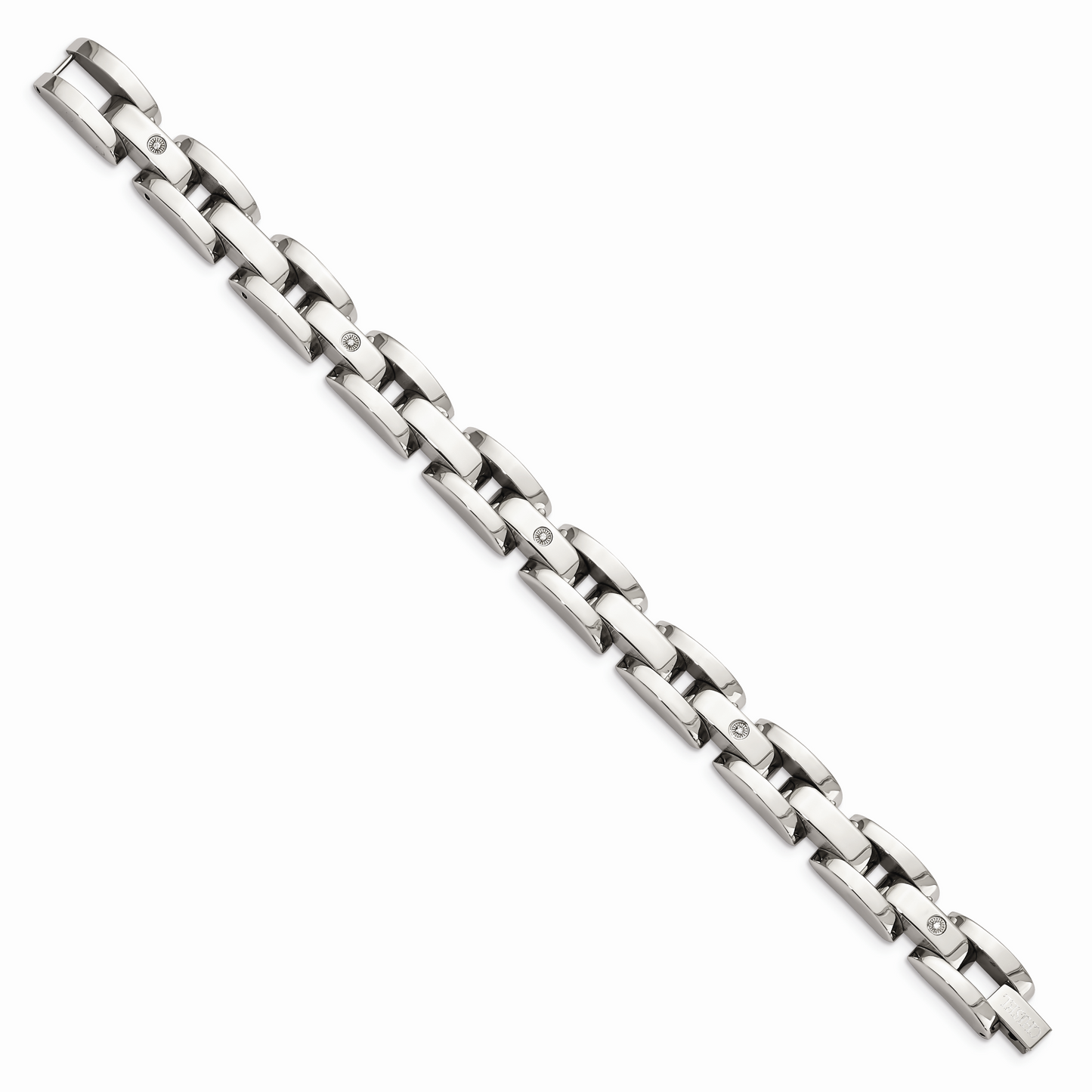 Chisel Brand Jewelry, Stainless Steel with 14k White Gold Accents & Diamonds 8.5in Men's Bracelet