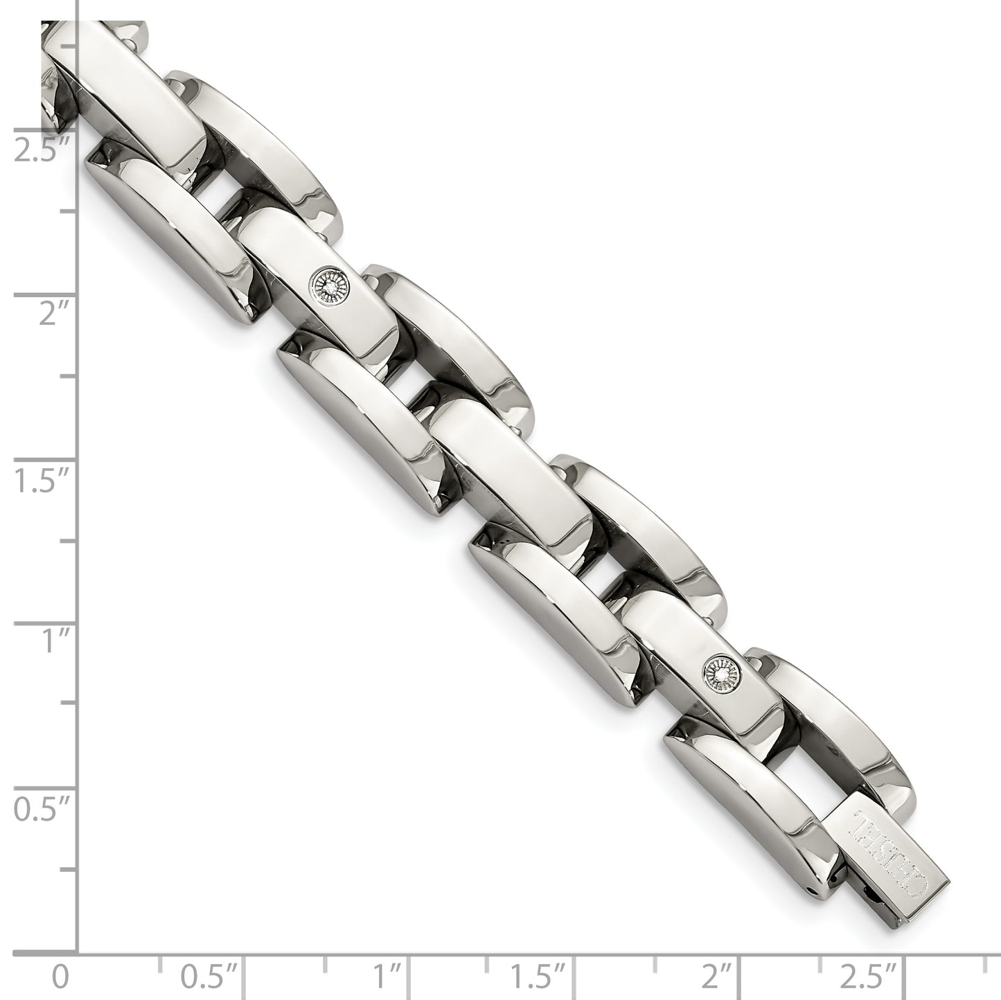 Chisel Brand Jewelry, Stainless Steel with 14k White Gold Accents & Diamonds 8.5in Men's Bracelet
