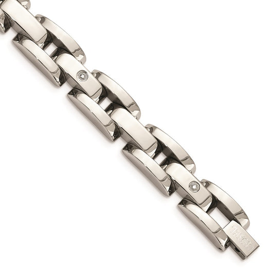 Chisel Brand Jewelry, Stainless Steel with 14k White Gold Accents & Diamonds 8.5in Men's Bracelet