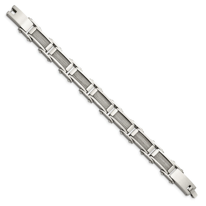 Chisel Brand Jewelry, Stainless Steel Wire Brushed & Polished 8.5in Men's Bracelet