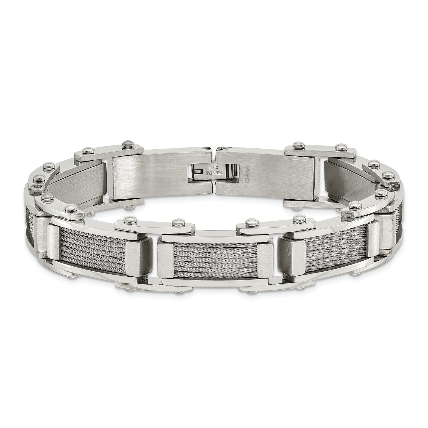 Chisel Brand Jewelry, Stainless Steel Wire Brushed & Polished 8.5in Men's Bracelet
