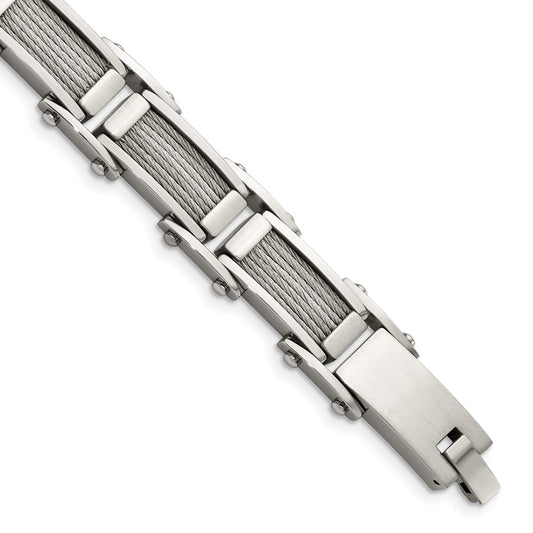 Chisel Brand Jewelry, Stainless Steel Wire Brushed & Polished 8.5in Men's Bracelet
