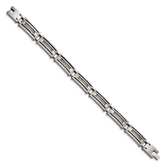 Chisel Brand Jewelry, Stainless Steel Wire Brushed & Polished 9in Men's Bracelet