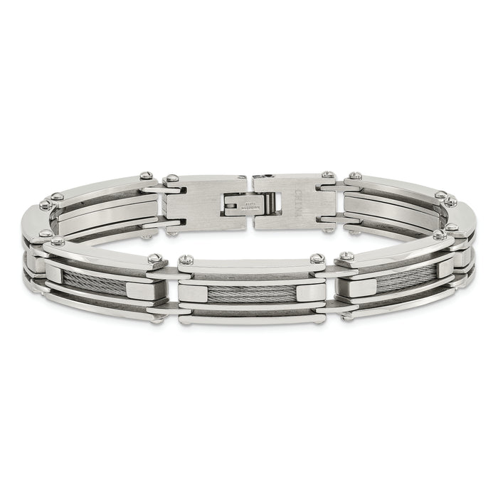 Chisel Brand Jewelry, Stainless Steel Wire Brushed & Polished 9in Men's Bracelet