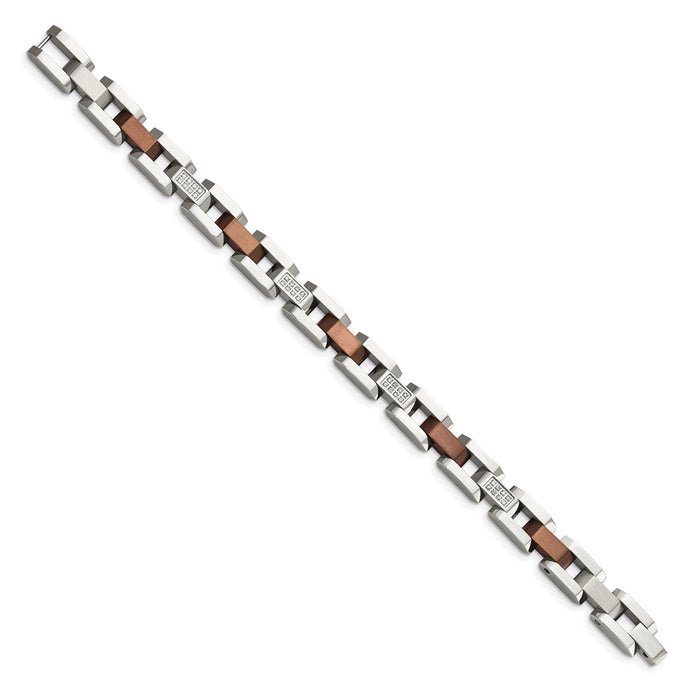 Chisel Brand Jewelry, Stainless Steel Brown IP-plated with 1/4ct. Diamond 8.5in Men's Bracelet