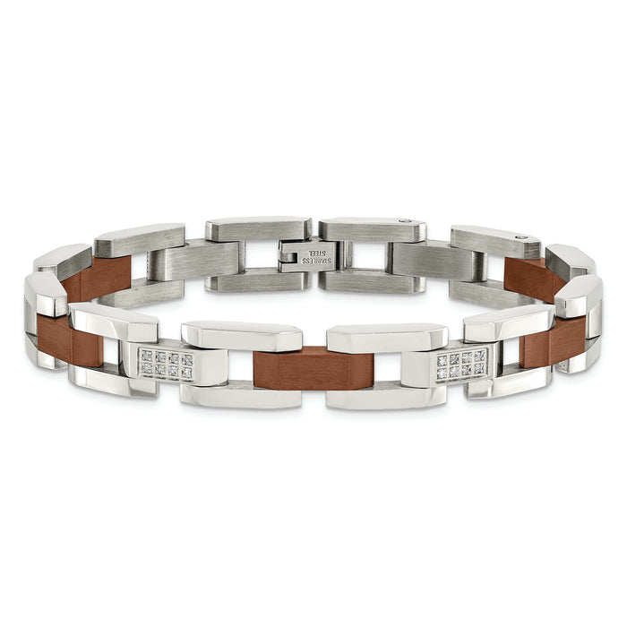 Chisel Brand Jewelry, Stainless Steel Brown IP-plated with 1/4ct. Diamond 8.5in Men's Bracelet