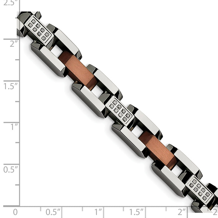 Chisel Brand Jewelry, Stainless Steel Brown IP-plated with 1/4ct. Diamond 8.5in Men's Bracelet