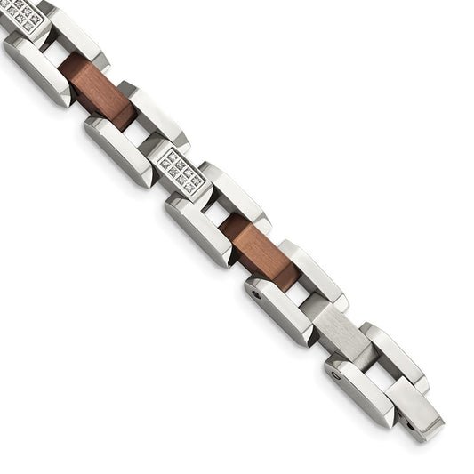 Chisel Brand Jewelry, Stainless Steel Brown IP-plated with 1/4ct. Diamond 8.5in Men's Bracelet