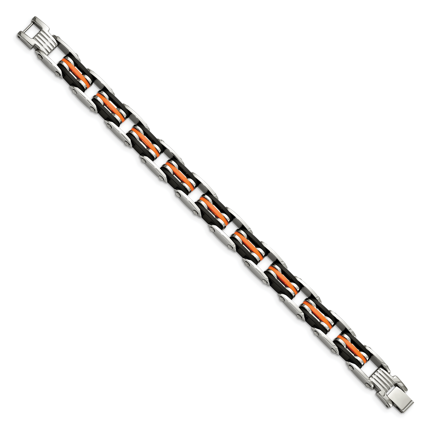Chisel Brand Jewelry, Stainless Steel Black & Orange Rubber 8.5in Men's Bracelet