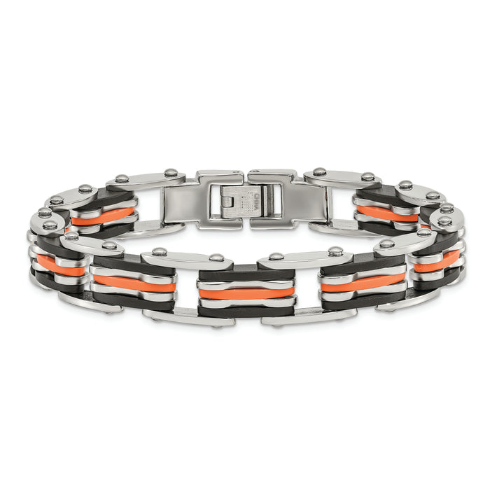 Chisel Brand Jewelry, Stainless Steel Black & Orange Rubber 8.5in Men's Bracelet