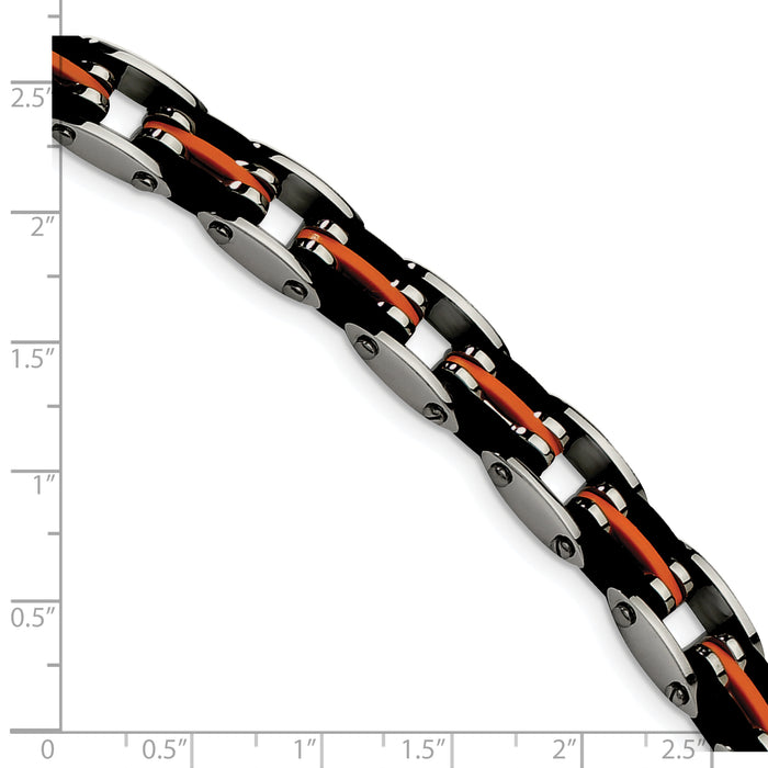 Chisel Brand Jewelry, Stainless Steel Black & Orange Rubber 8.5in Men's Bracelet
