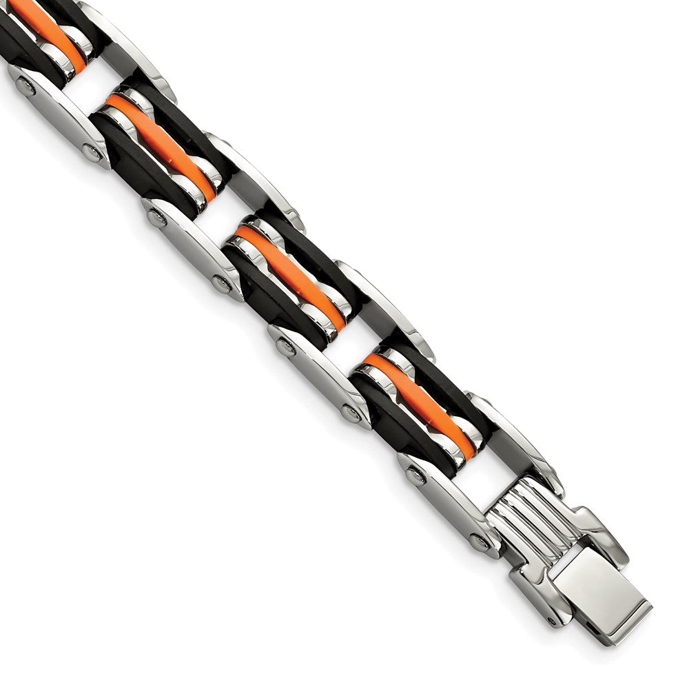 Chisel Brand Jewelry, Stainless Steel Black & Orange Rubber 8.5in Men's Bracelet