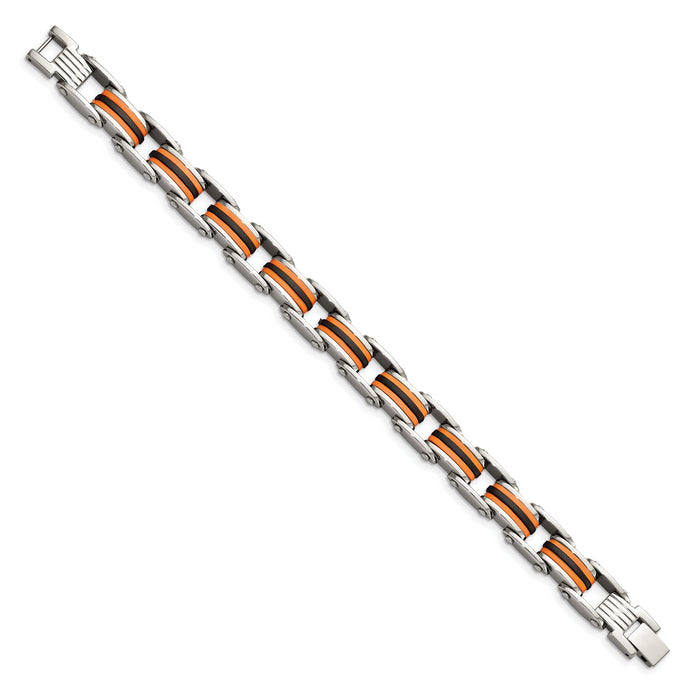 Chisel Brand Jewelry, Stainless Steel Black & Orange Polyurethane 8.75in Men's Bracelet