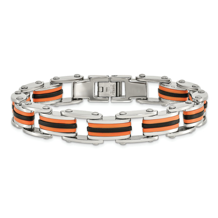 Chisel Brand Jewelry, Stainless Steel Black & Orange Polyurethane 8.75in Men's Bracelet