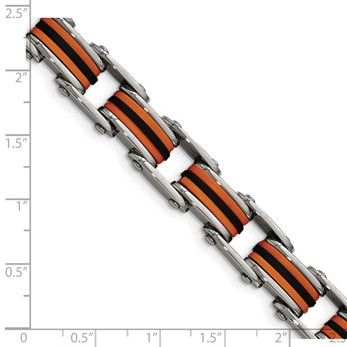 Chisel Brand Jewelry, Stainless Steel Black & Orange Polyurethane 8.75in Men's Bracelet