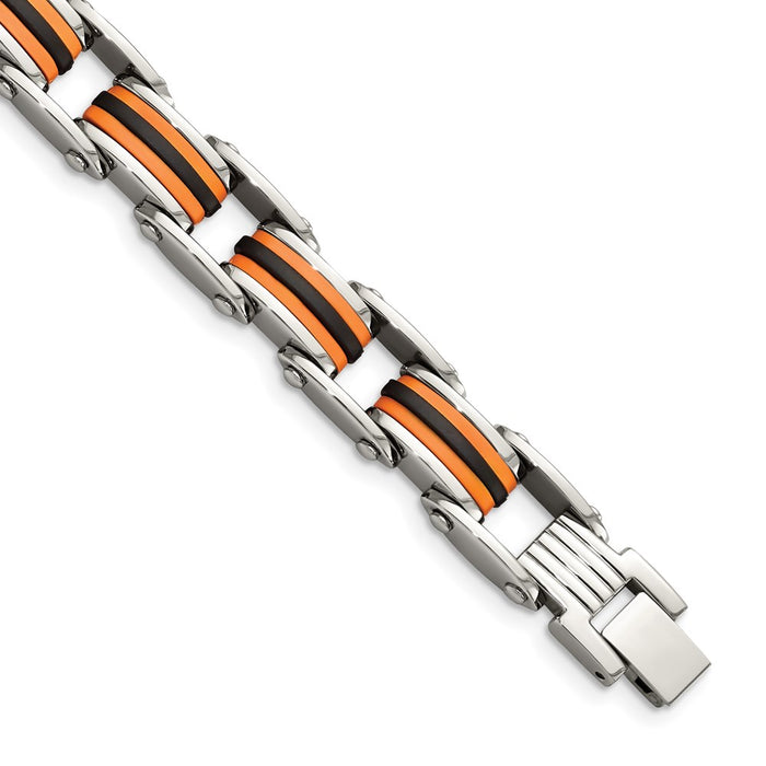 Chisel Brand Jewelry, Stainless Steel Black & Orange Polyurethane 8.75in Men's Bracelet