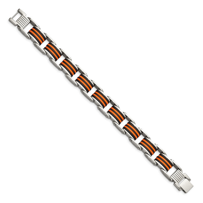 Chisel Brand Jewelry, Stainless Steel Black & Orange Polyurethane 8.5in Men's Bracelet