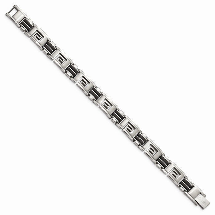Chisel Brand Jewelry, Stainless Steel Black Rubber Brushed & Polished 8.5in Men's Bracelet