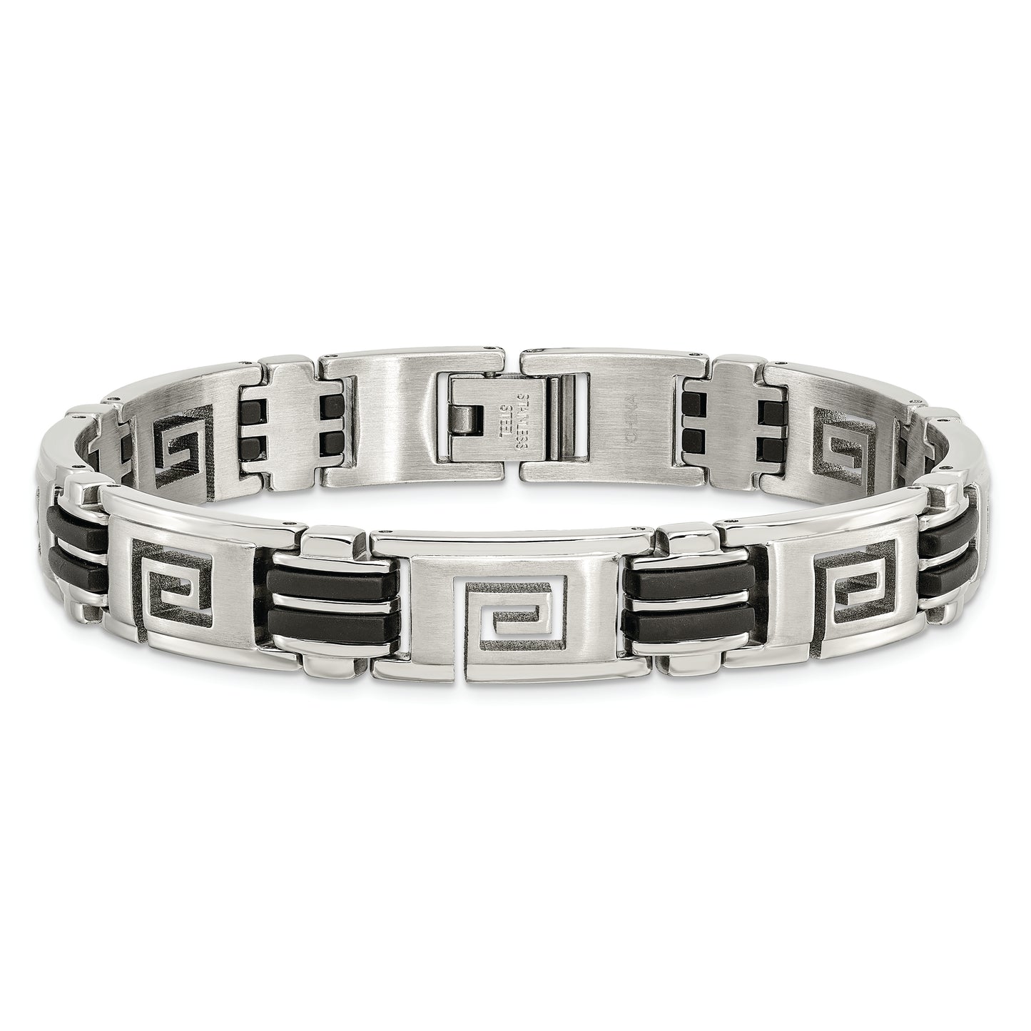 Chisel Brand Jewelry, Stainless Steel Black Rubber Brushed & Polished 8.5in Men's Bracelet