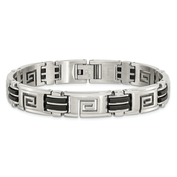 Chisel Brand Jewelry, Stainless Steel Black Rubber Brushed & Polished 8.5in Men's Bracelet