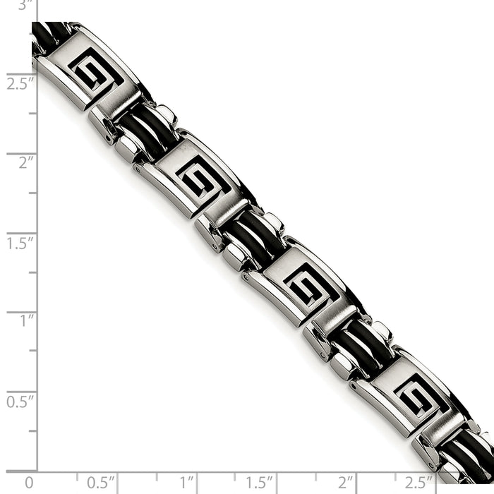 Chisel Brand Jewelry, Stainless Steel Black Rubber Brushed & Polished 8.5in Men's Bracelet