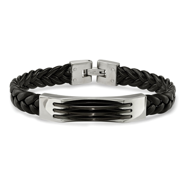 Chisel Brand Jewelry, Stainless Steel Black Leather & Acrylic 8.5in Men's Bracelet