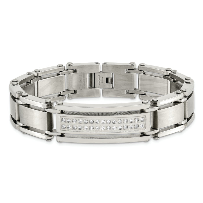 Chisel Brand Jewelry, Stainless Steel CZs Brushed & Polished 8.5in Men's Bracelet