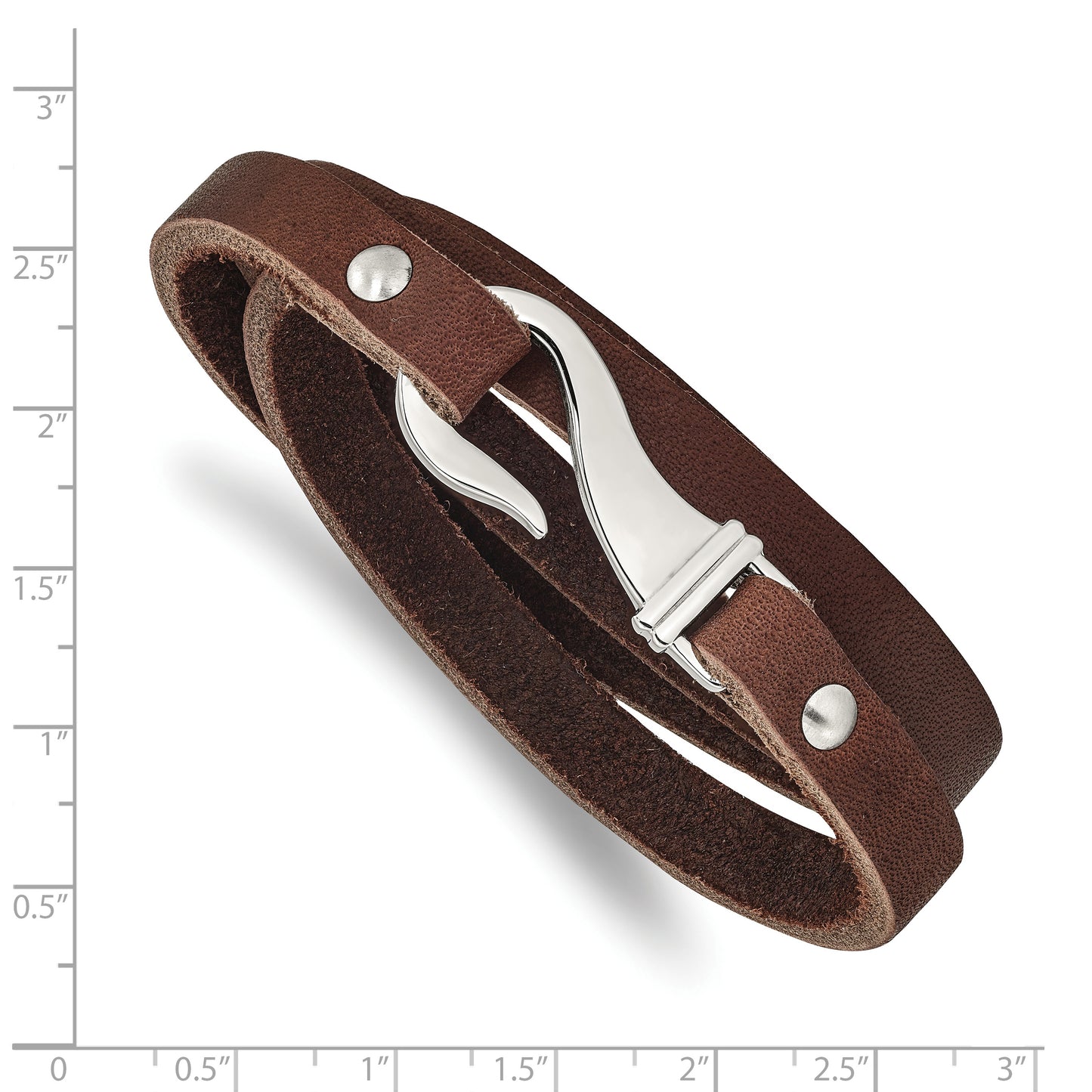 Chisel Brand Jewelry, Stainless Steel Brown Leather Wrap Bracelet