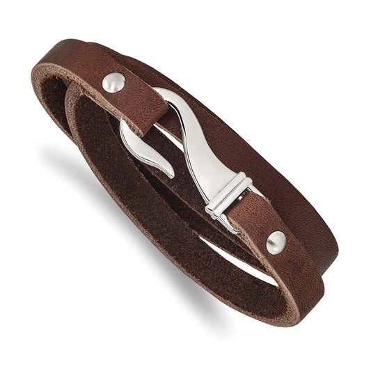 Chisel Brand Jewelry, Stainless Steel Brown Leather Wrap Bracelet