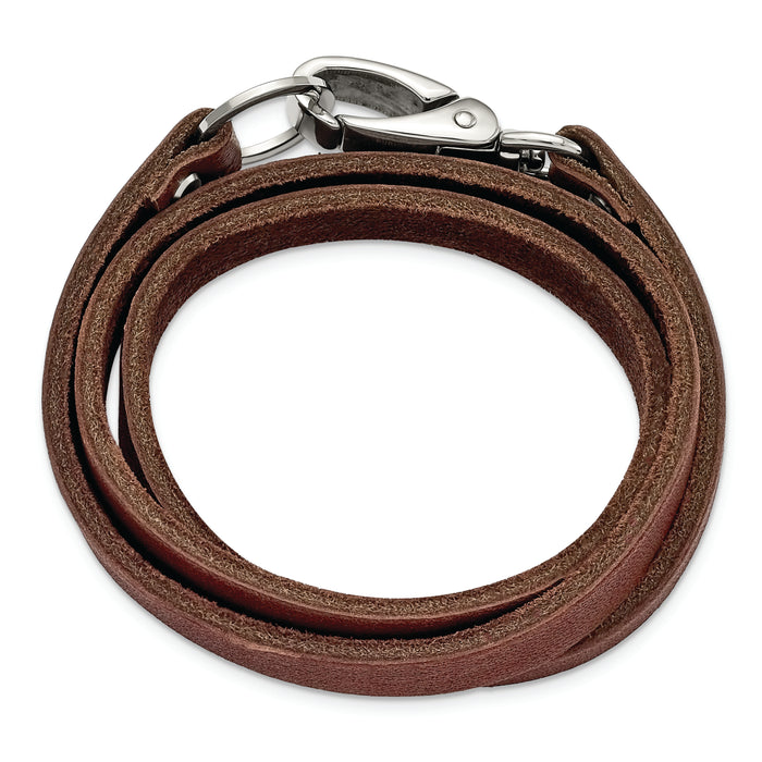 Chisel Brand Jewelry, Stainless Steel Dark Brown Leather Wrap Bracelet