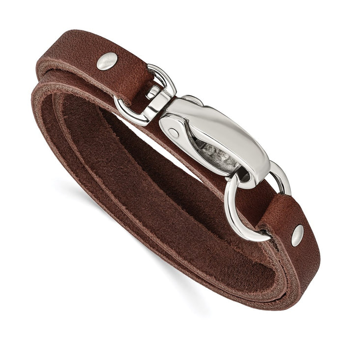 Chisel Brand Jewelry, Stainless Steel Dark Brown Leather Wrap Bracelet