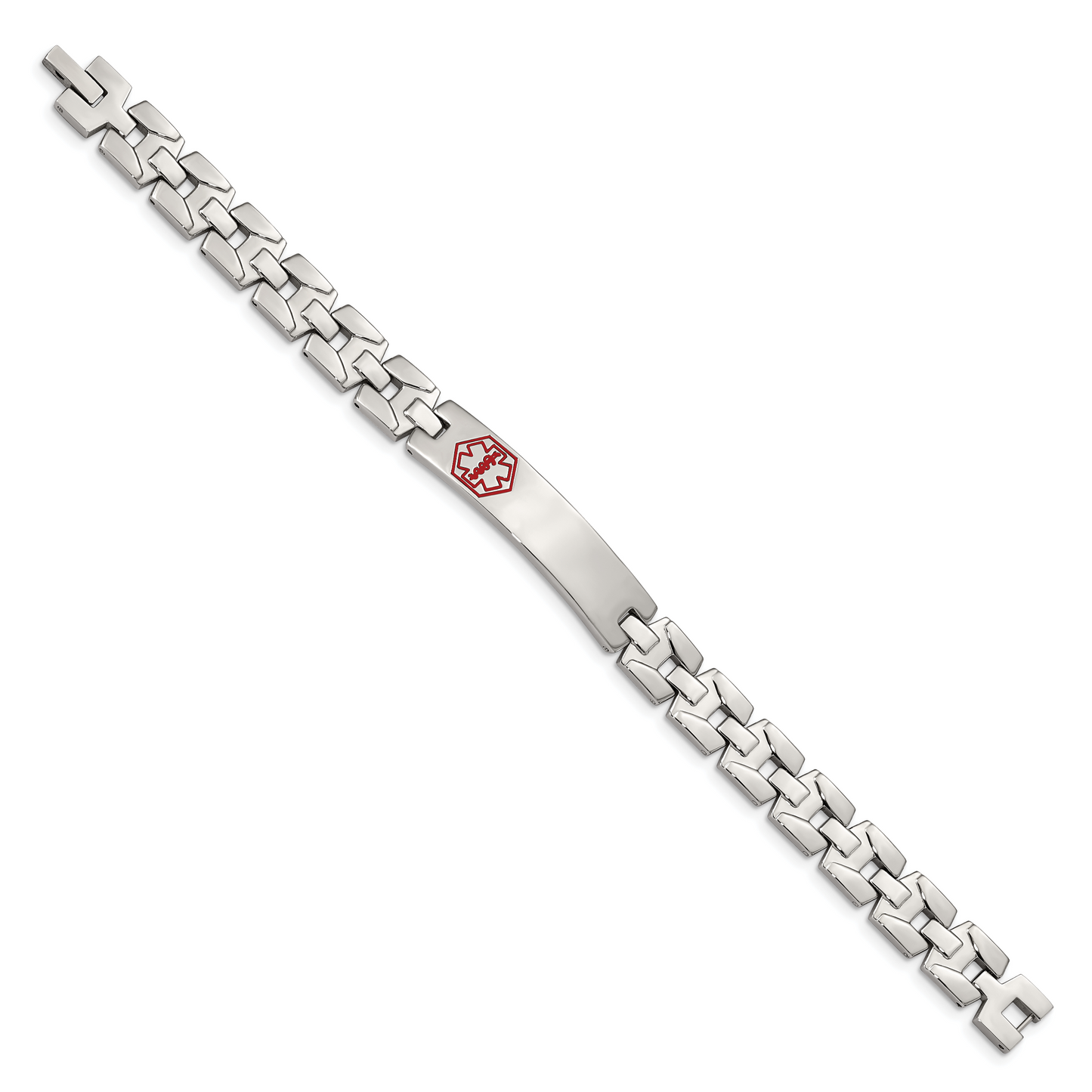 Chisel Brand Jewelry, Stainless Steel Brushed & Polished Red Enamel 8in Medical Bracelet