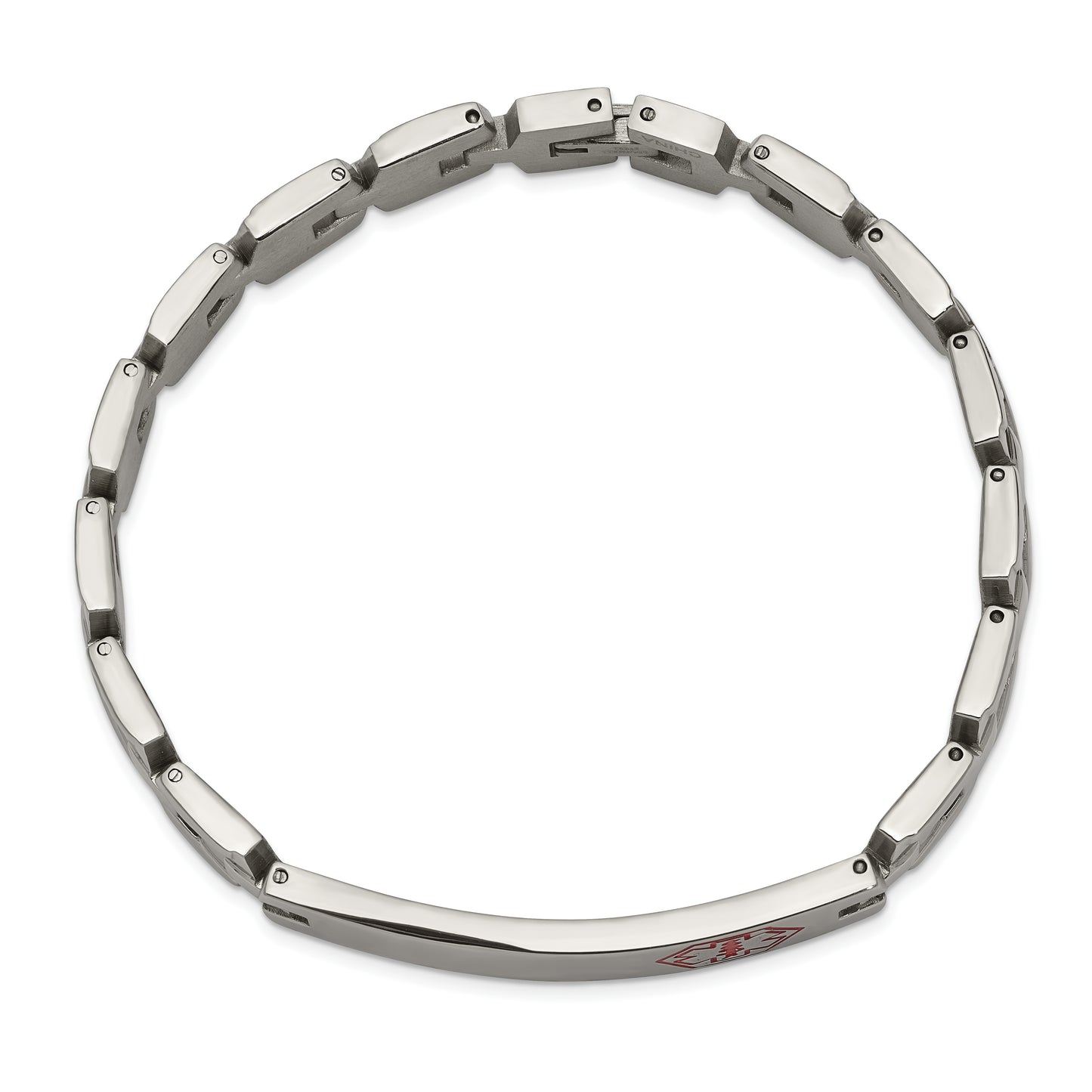 Chisel Brand Jewelry, Stainless Steel Brushed & Polished Red Enamel 8in Medical Bracelet