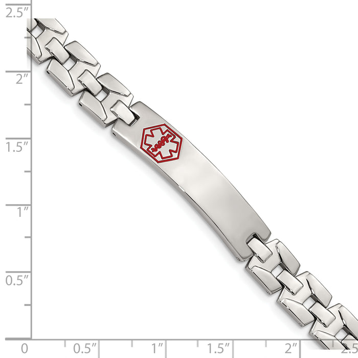 Chisel Brand Jewelry, Stainless Steel Brushed & Polished Red Enamel 8in Medical Bracelet