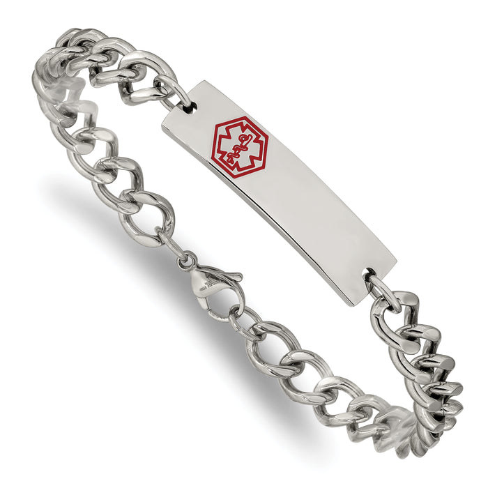 Chisel Brand Jewelry, Stainless Steel Polished with Red Enamel 9.5in Medical ID Bracelet