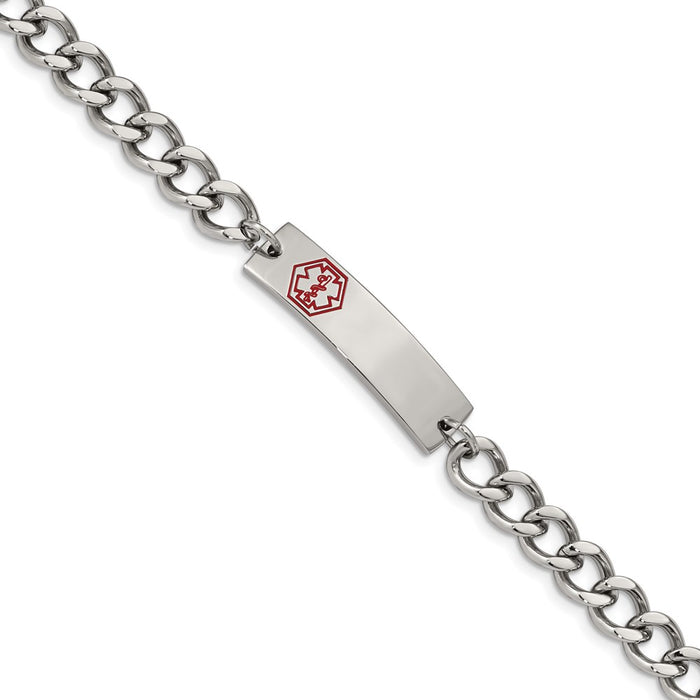 Chisel Brand Jewelry, Stainless Steel Polished with Red Enamel 9.5in Medical ID Bracelet